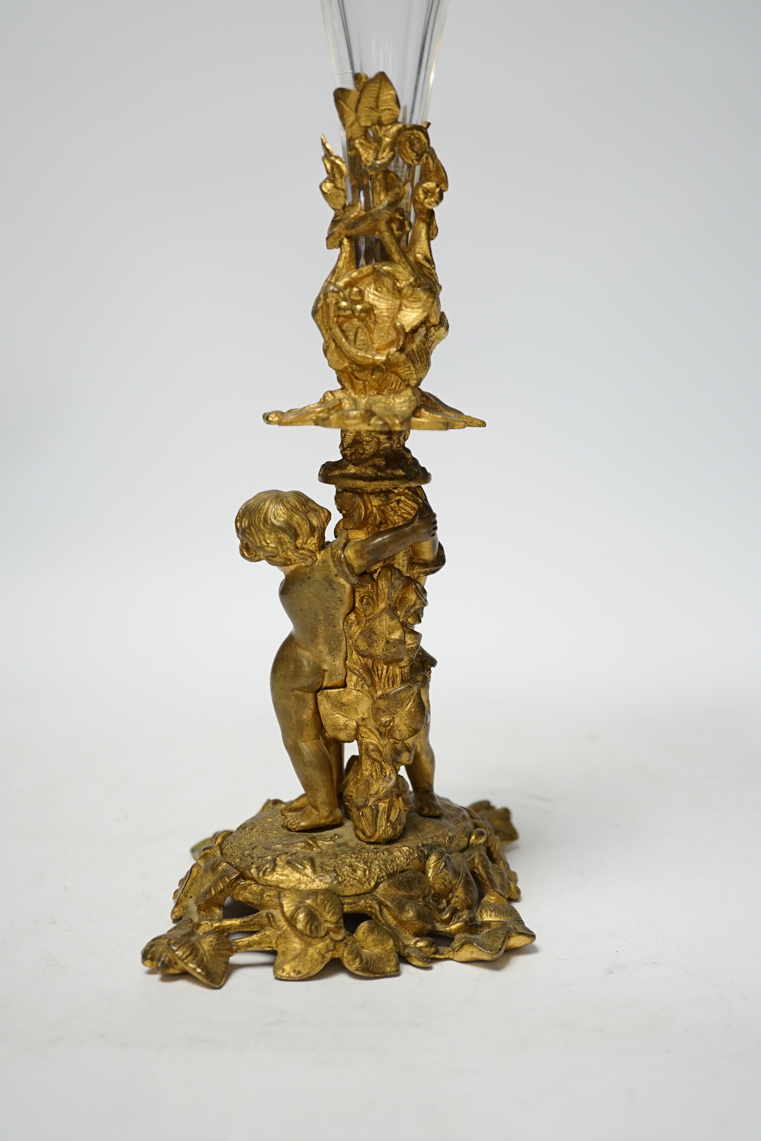 A 19th century ormolu and glass cherubic epergne, 36cm